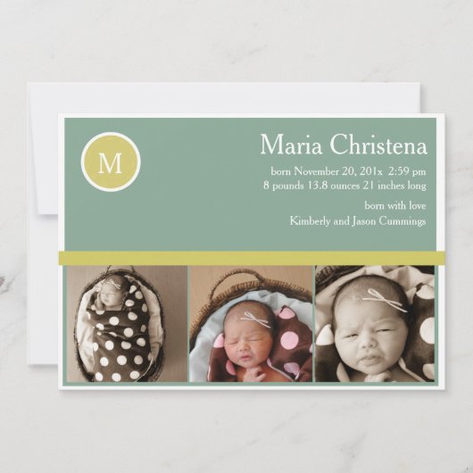 Heup Sage Green Newborn Foto geboorteaankondiging Aankondiging (Voorkant)