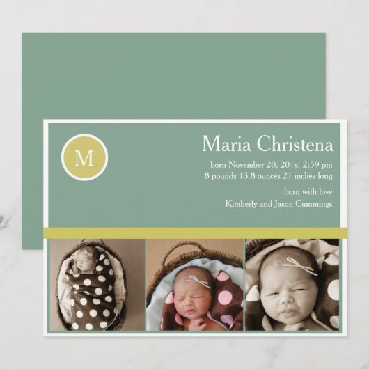Heup Sage Green Newborn Foto geboorteaankondiging Aankondiging (Voorkant / Achterkant)