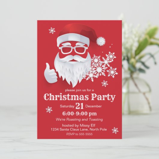 Heup Santa Claus Papercut op Rode Kerstmis Kaart (Staand voorkant)