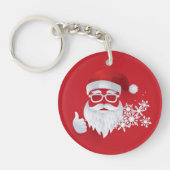 Heup Santa Claus Papercut op Rode Kerstmis Sleutelhanger (Voorkant)