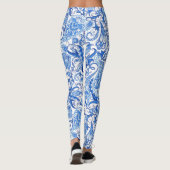 Heuplicht en donkerblauwe, witte Floral Paisley Ar Leggings (Achterkant)
