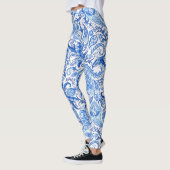 Heuplicht en donkerblauwe, witte Floral Paisley Ar Leggings (Links)