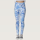 Heuplicht en donkerblauwe, witte Floral Paisley Ar Leggings (Voorkant)