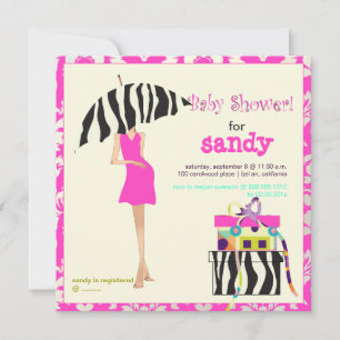 Heupmama, hete roze vocht/zebra baby shower kaart
