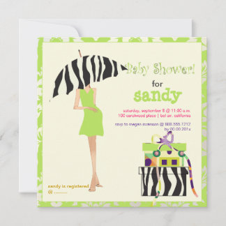 Heupmama, kalkgroene vocht/zebra-baby shower kaart
