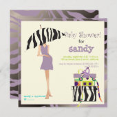 Heupmama, paars zebra baby shower kaart (Voorkant / Achterkant)