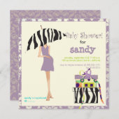 Heupmoeder, paarse vocht/zebra baby shower kaart (Voorkant / Achterkant)