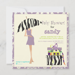 Heupmoeder, paarse vocht/zebra baby shower kaart
