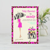 Heupmoeder, roze jaguar/zebra baby shower kaart (Staand voorkant)
