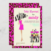 Heupmoeder, roze jaguar/zebra baby shower kaart (Voorkant / Achterkant)