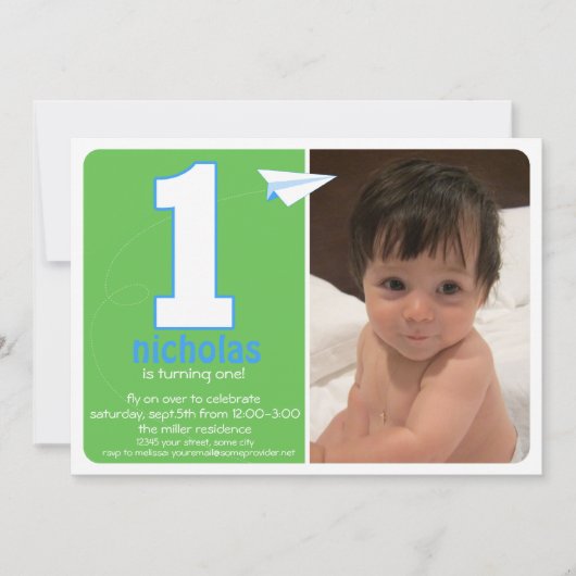 Heuppapier vliegtuig 1 jaar Foto uitnodiging 2 (Voorkant)