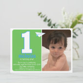 Heuppapier vliegtuig 1 jaar Foto uitnodiging 2 (Staand voorkant)