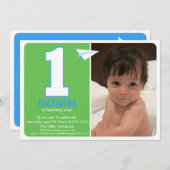 Heuppapier vliegtuig 1 jaar Foto uitnodiging 2 (Voorkant / Achterkant)