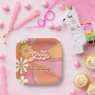 Heuppie ventilatorkracht 70s 60s, 'Birthday'-parti Papieren Bordje