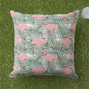 Heuproze flamingoes Cute Palm Leafs Pattern Outdoo Buitenkussen