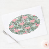 Heuproze flamingoes Cute Palm Leafs Pattern Ovale Sticker (Envelop)