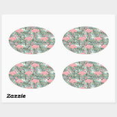 Heuproze flamingoes Cute Palm Leafs Pattern Ovale Sticker (Vel)