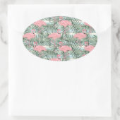 Heuproze flamingoes Cute Palm Leafs Pattern Ovale Sticker (Tas)