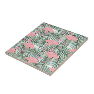Heuproze flamingoes Cute Palm Leafs Pattern Tegeltje
