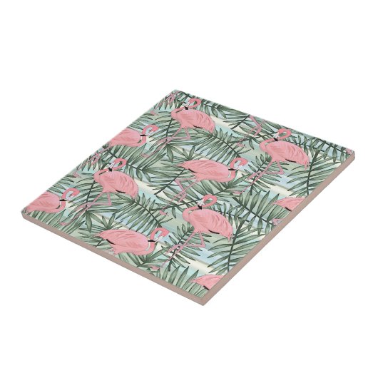 Heuproze flamingoes Cute Palm Leafs Pattern Tegeltje (Zijkant)