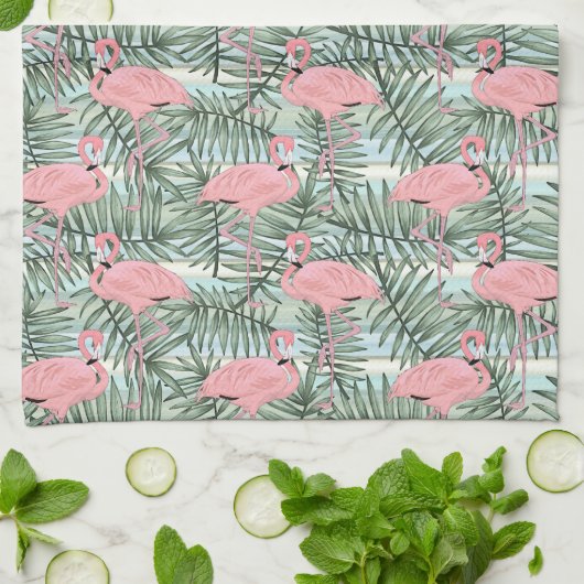Heuproze flamingoes Cute Palm Leafs Pattern Theedoek (Gevouwen)