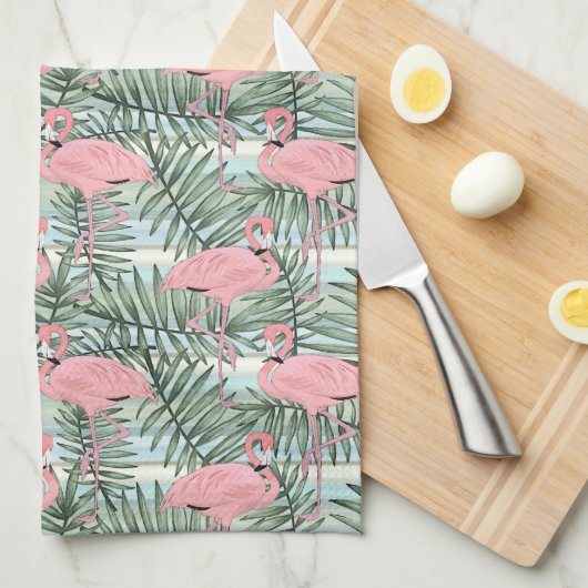 Heuproze flamingoes Cute Palm Leafs Pattern Theedoek (Quarter Fold)