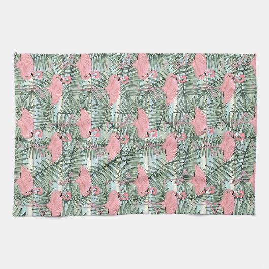 Heuproze flamingoes Cute Palm Leafs Pattern Theedoek (Horizontaal)