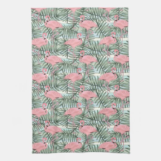 Heuproze flamingoes Cute Palm Leafs Pattern Theedoek (Verticaal)
