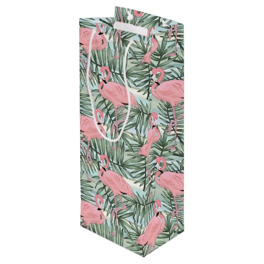 Heuproze flamingoes Cute Palm Leafs Pattern Wijn Cadeautas (Achterkant Gekanteld)