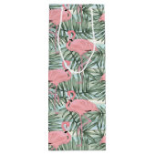 Heuproze flamingoes Cute Palm Leafs Pattern Wijn Cadeautas (Achterkant)
