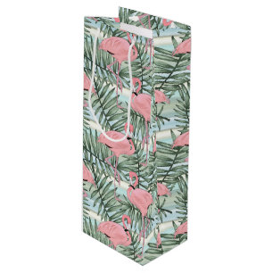 Heuproze flamingoes Cute Palm Leafs Pattern Wijn Cadeautas