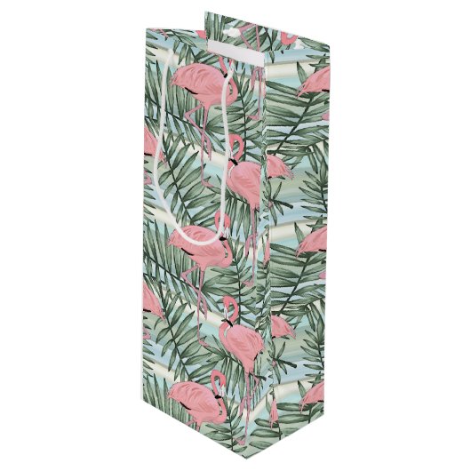 Heuproze flamingoes Cute Palm Leafs Pattern Wijn Cadeautas (Voorkant Gekanteld)