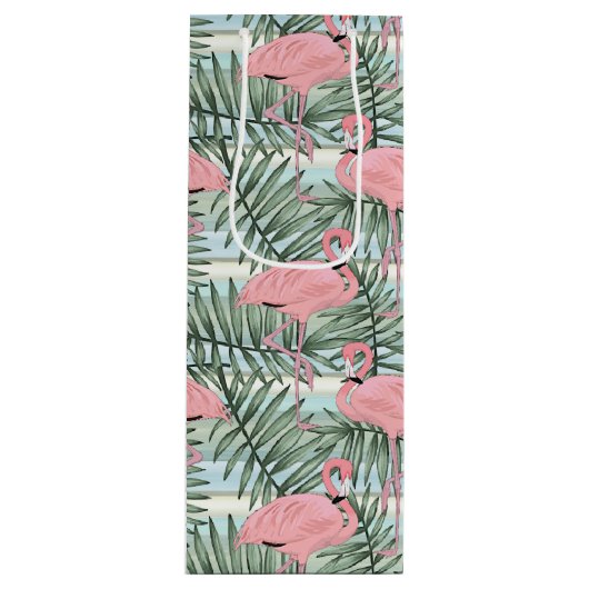 Heuproze flamingoes Cute Palm Leafs Pattern Wijn Cadeautas (Voorkant)