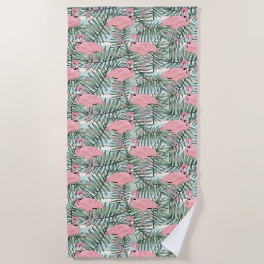 Heuproze flamingoes palm Leafs Art Pattern Strandlaken (Voorkant)