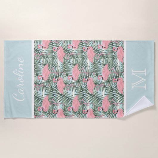 Heuproze vlammen Palm Leafs Patroon Aangepast Strandlaken (Voorkant)