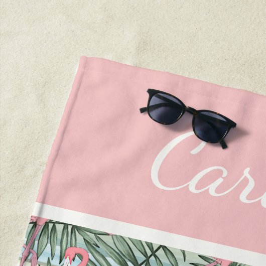 Heuproze vlammen Palm Leafs Patroon Aangepast Strandlaken (In situ)