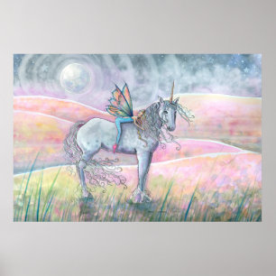 Heuvels van betovering Eenhoorn en fee fantasy kun Poster