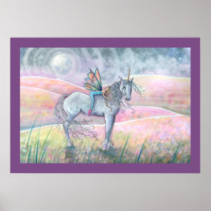 Heuvels van betovering Eenhoorn en fee fantasy kun Poster