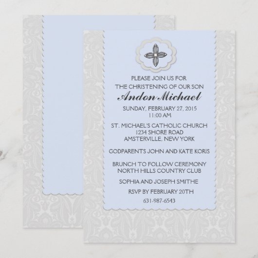 Hevenly Blue Damask Religieuze Uitnodiging (Voorkant / Achterkant)