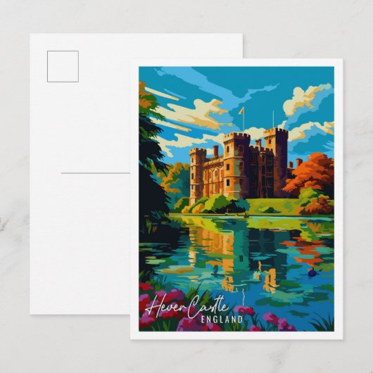 Hever Castle Engeland vintage reisillustratie Briefkaart (Voorkant / Achterkant)