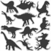 Hevige Dinosaurus Silhouet Set van Elf Stickers (Voorkant)