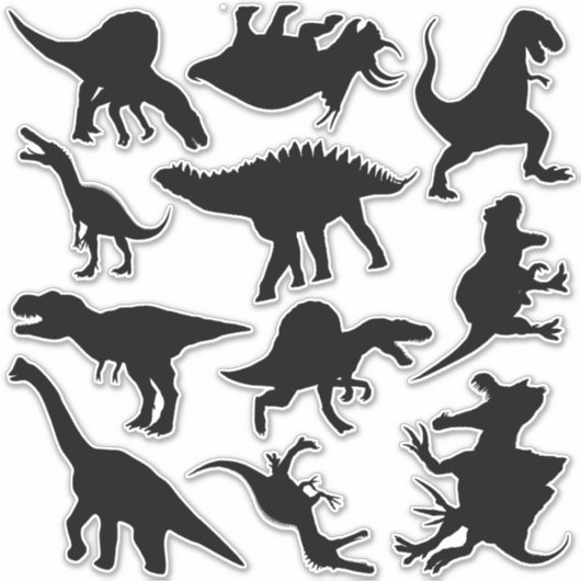 Hevige Dinosaurus Silhouet Set van Elf Stickers (Voorkant)