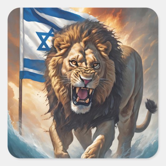 Hevige leeuw met Israëlische vlag Vierkante Sticker (Voorkant)