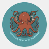 Hevige rode octopus met krultentakels Cartoon Ronde Sticker (Voorkant)