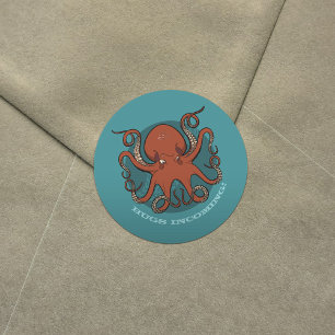 Hevige rode octopus met krultentakels Cartoon Ronde Sticker