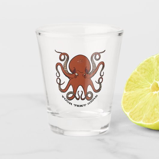 Hevige rode octopus met krultentakels Cartoon Shot Glas (Voorkant)