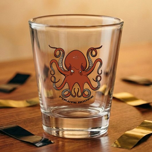 Hevige rode octopus met krultentakels Cartoon Shot Glas