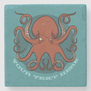 Hevige rode octopus met krultentakels Cartoon Stenen Onderzetter