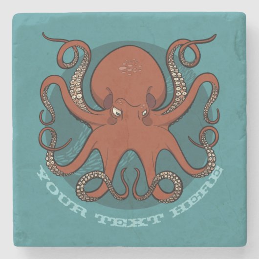 Hevige rode octopus met krultentakels Cartoon Stenen Onderzetter (Voorkant)