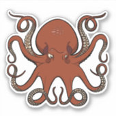 Hevige rode octopus met krultentakels Cartoon Sticker (Voorkant)